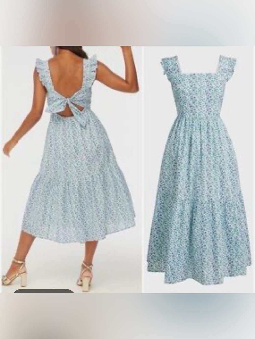 J.Crew Cotton Floral Square Neck Ruffle Sleeves Tie Back Tiered Midi Dress 4P